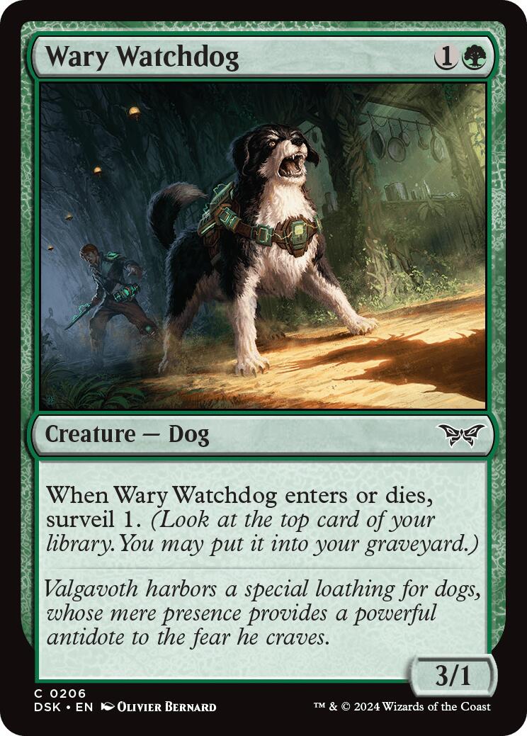 mtg dog card Rin and Seri, Inseparable Cats and Dogs Tribal Tokens Magic Comman CommanderComplete Wary Watchdog [Duskmourn: House of