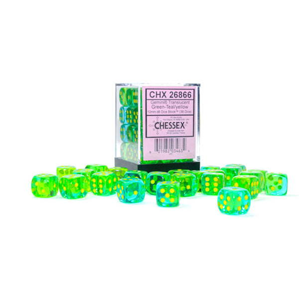 12mm 36d6 Gemini Translucent: Green-Teal/Yellow