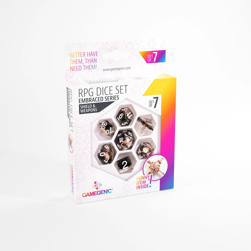 RPG DICE SET (set of 7)  EMBRACED SERIES (Shield & Weapons)