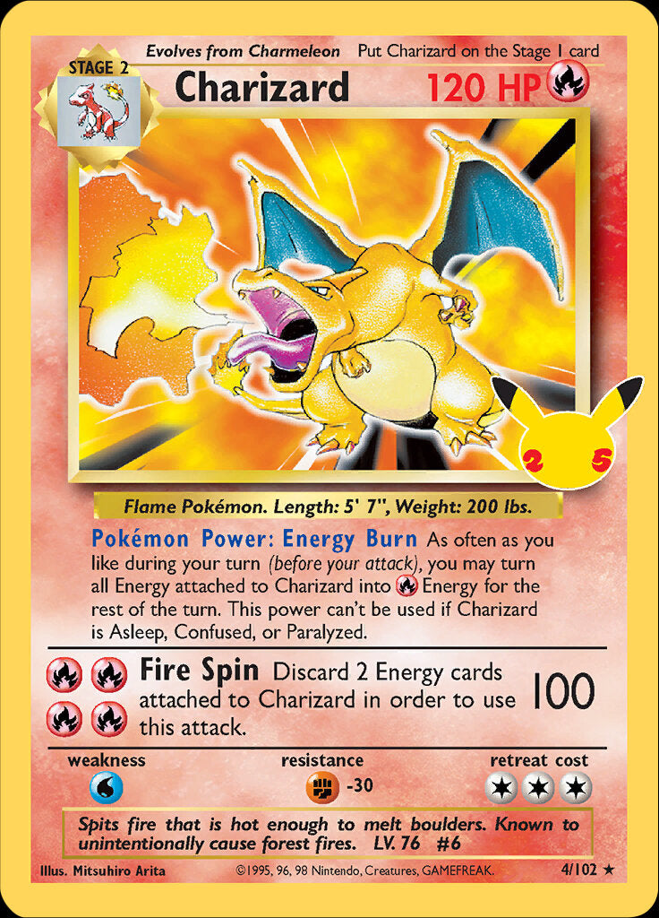 pokemon cards 25th anniversary Charizard (4/102) [Celebrations: 45 Energy cards No Cards? NO PROBLEM! Condition:Mint Set 3